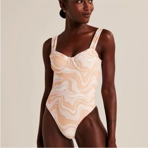 New! Abercrombie & Fitch Peach Swirl Pleated Strap Underwire One Piece Swimsuit